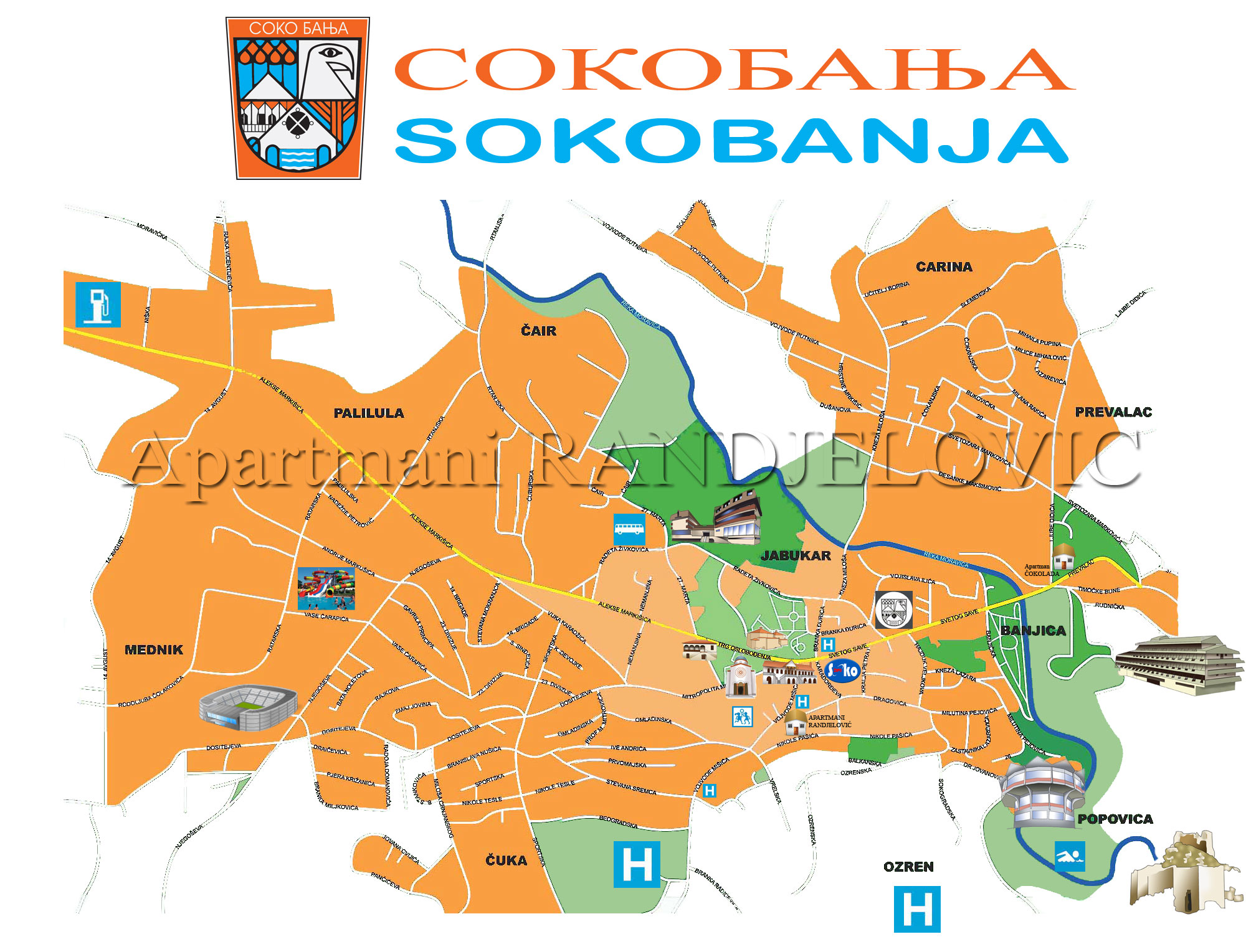 mapa sokobanje sa ulicama Sokobanja apartmani Randjelović privatni smeštaj u Sokobanji mapa sokobanje sa ulicama